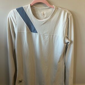 Tracksmith Cream and Blue Long Sleeve Top